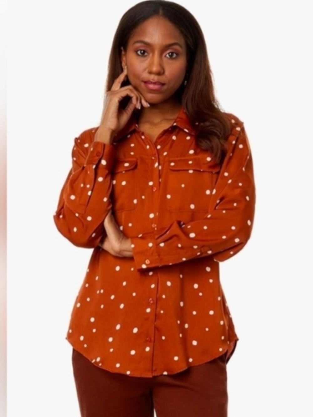Liverpool Flap Pocket Button Front Woven Polka Dot Blouse Womens Size 3X